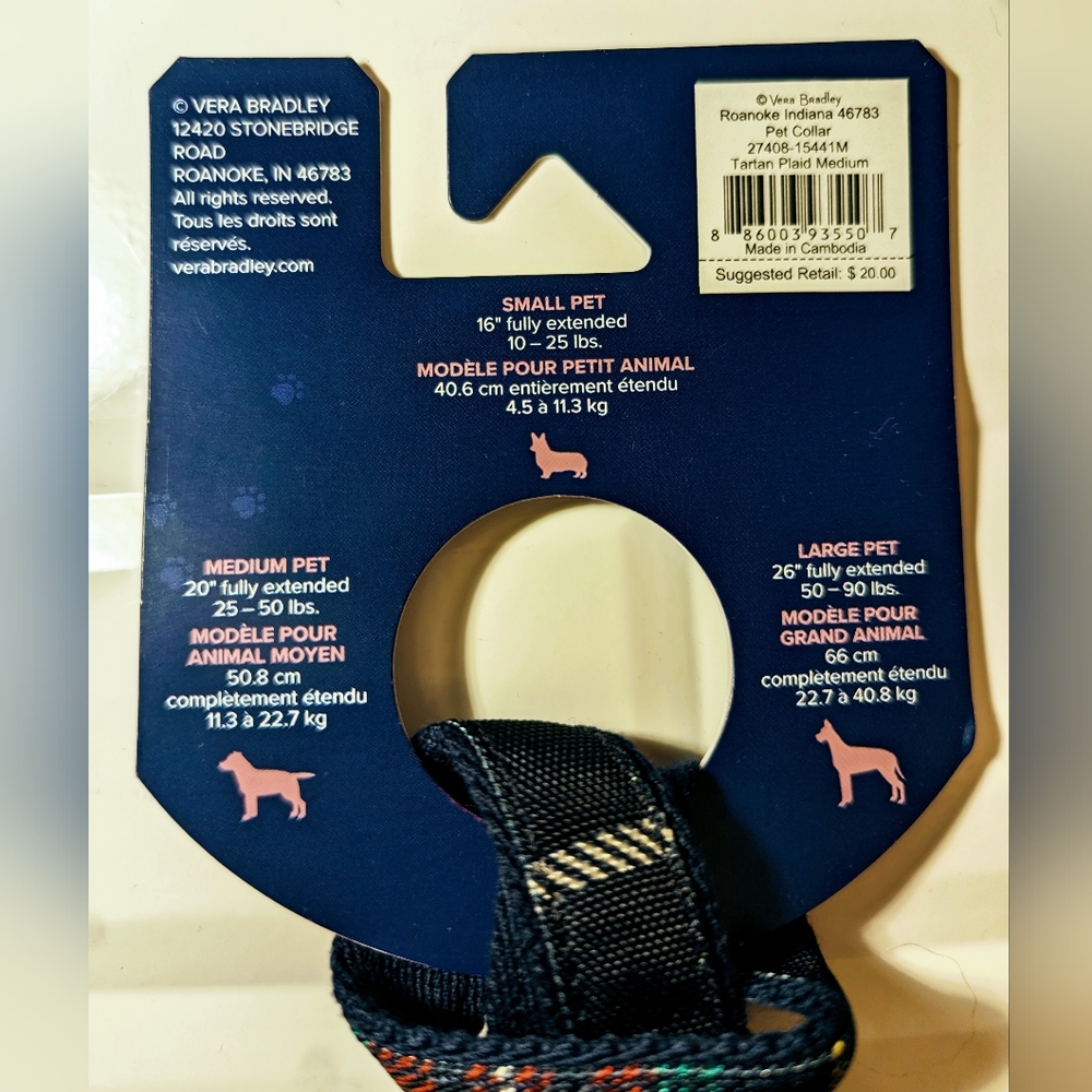 Vera Bradley Dog Pet Collar Tartan Plaid - Picture 3 of 7